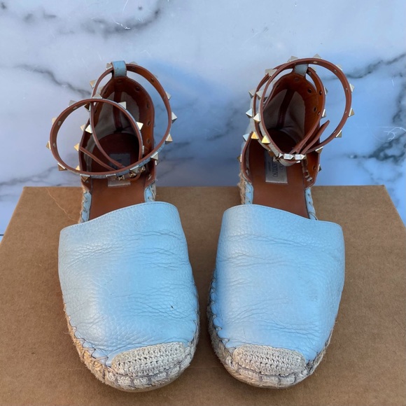 Valentino Rockstud textured leather ankle-wrap espadrille flat sandal IT 39 US 9 - Picture 5 of 16